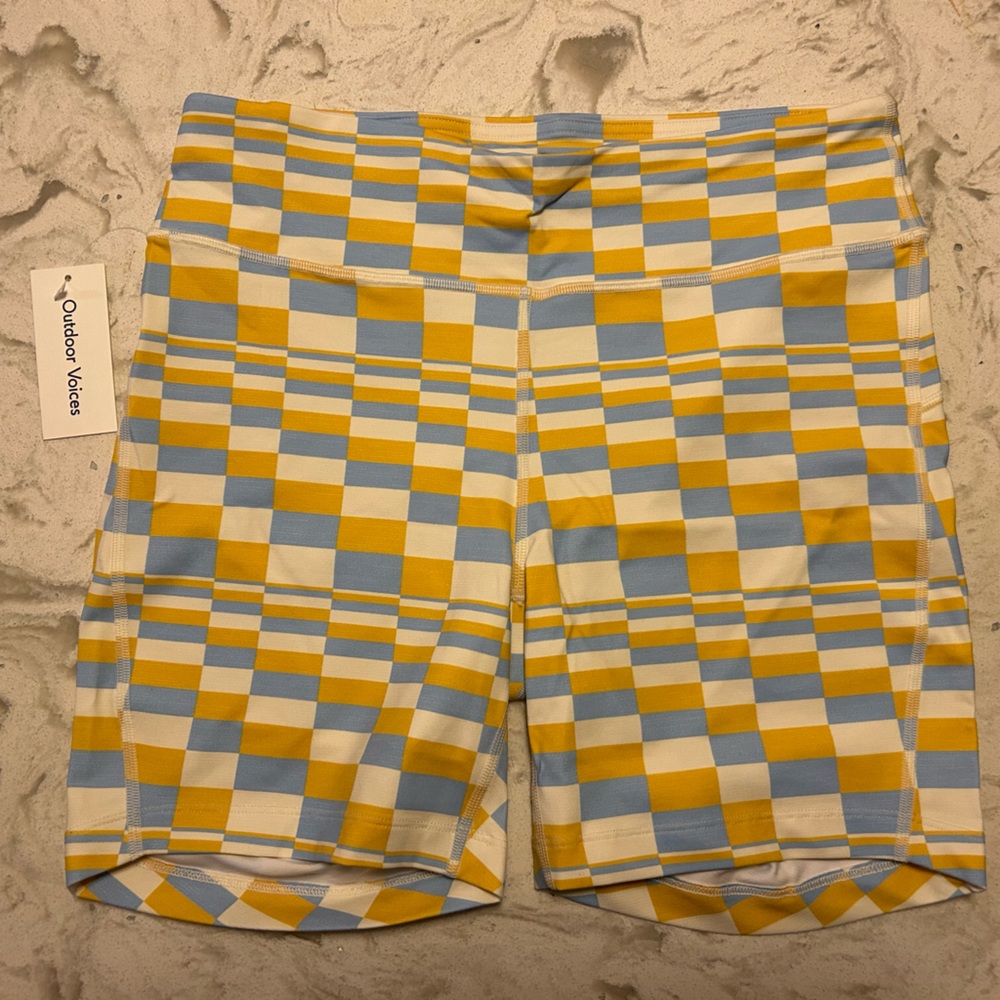 Outdoor Voices Checkered Print OV Teachsweat 6” shorts NWT